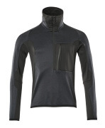 17003-316-01009 Fleecepullover mit kurzem Reißverschluss - Schwarzblau/Schwarz